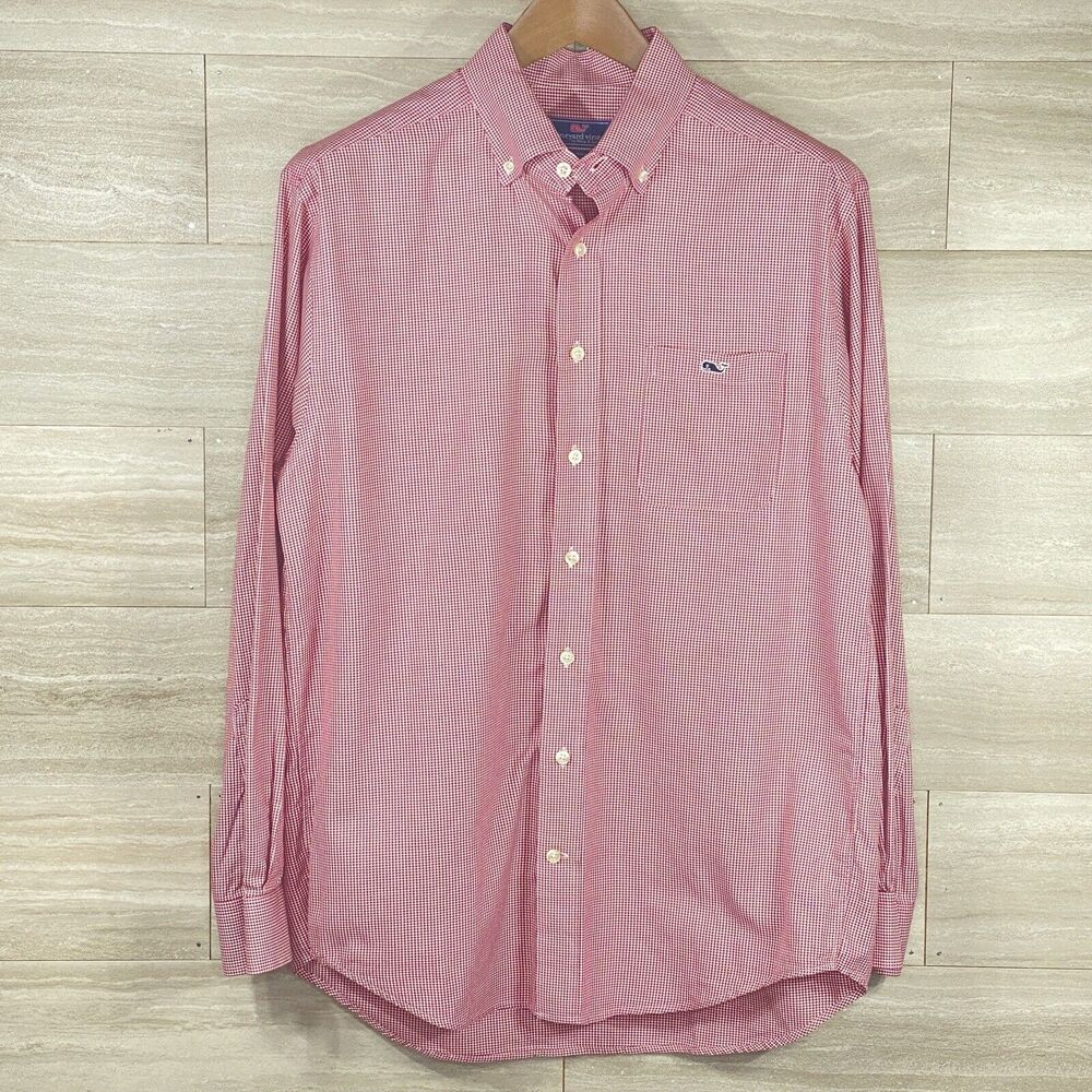 Vineyard Vines Shirt Men M Red White Houndstooth Classic Tucker Button Up Preppy